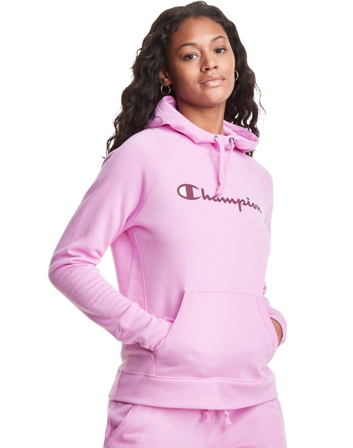 Champion Hoodie Dames - Roze - Powerblend Fleece Script Logo ( 037985-GCO )